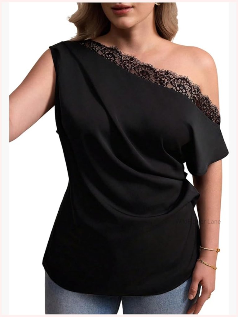 Plus Size Off Shoulder Lace Trim Top Sleeveless Blouse